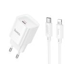 Мережевий зарядний пристрій з кабелем HOCO C146A Charm single port PD20W charger set (C to iP) (EU) White