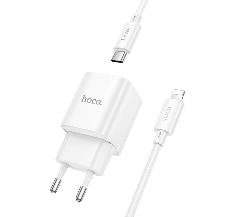 Мережевий зарядний пристрій з кабелем HOCO C146A Charm single port PD20W charger set (C to iP) (EU) White