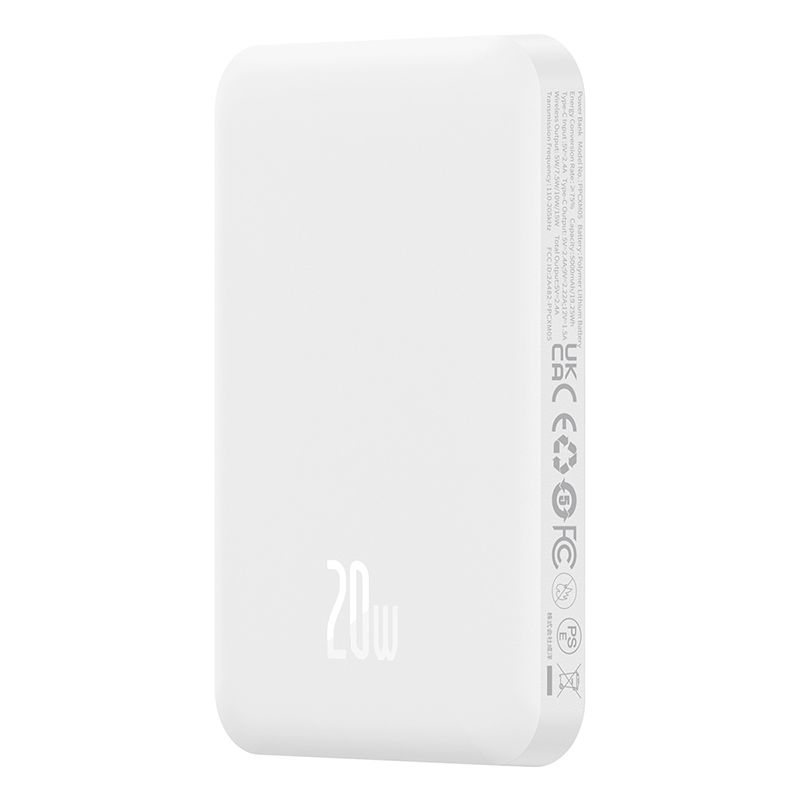 Зовнішній акумулятор Baseus Magnetic Mini Wireless Fast Charge Power Bank 5000mAh 20W Stellar White（With Simple Series Charging Cable Type-C to Typ