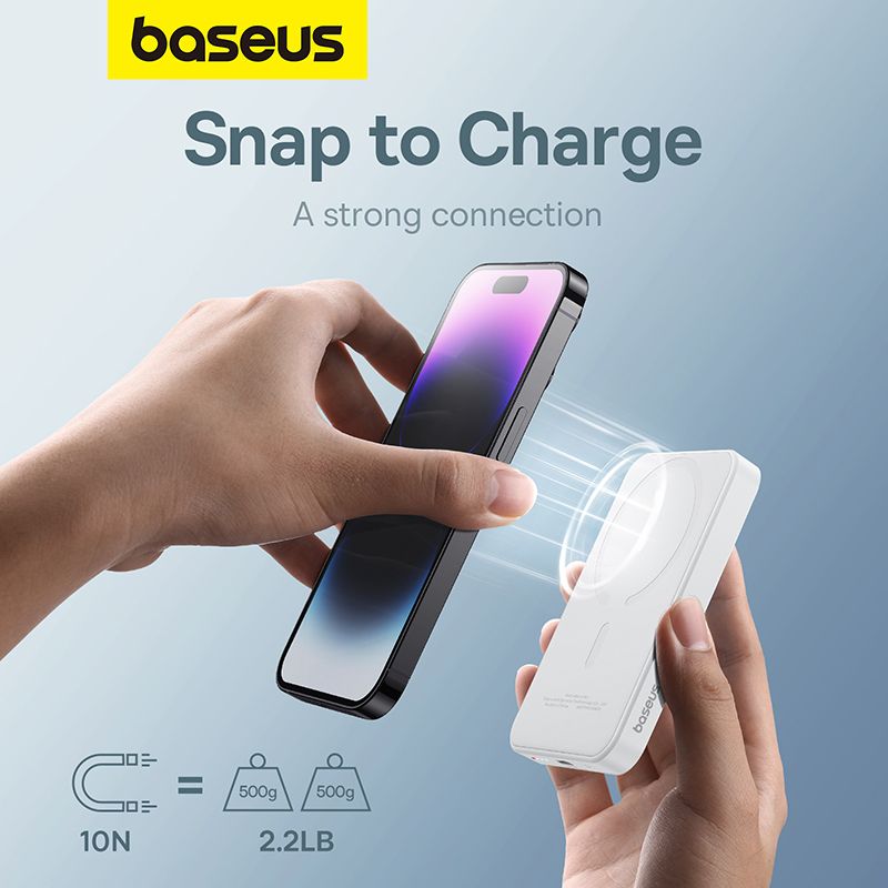 Зовнішній акумулятор Baseus Magnetic Mini Wireless Fast Charge Power Bank 5000mAh 20W Stellar White（With Simple Series Charging Cable Type-C to Typ