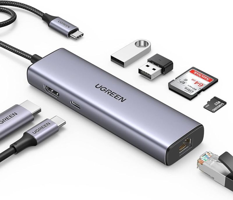 USB-хаб UGREEN CM512 USB-C to 2*USB3.0+HDMI+RJ45+SD&amp;TF +PD port Converter