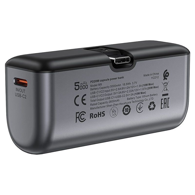 Зовнішній акумулятор ACEFAST M9-5000 PD20W capsule power bank Black