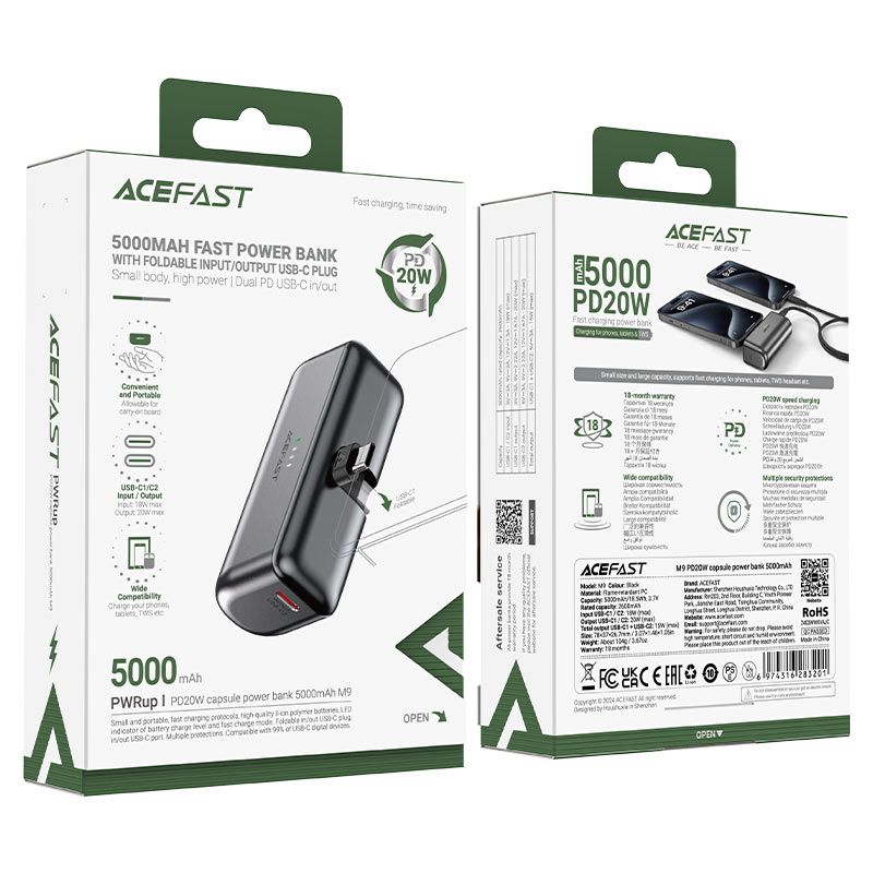 Зовнішній акумулятор ACEFAST M9-5000 PD20W capsule power bank Black