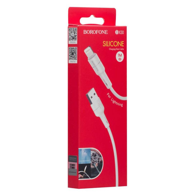Кабель BOROFONE BX30 USB to iP 2.4A, 1m, silicone, TPE connectors, White