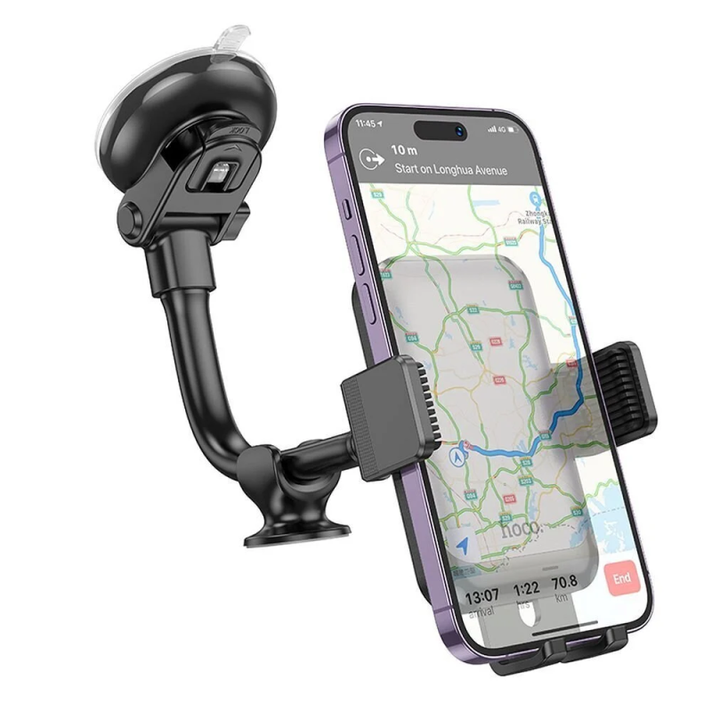 Автотримач для телефона HOCO H27 Rock push-type car holder(center console) Black gray