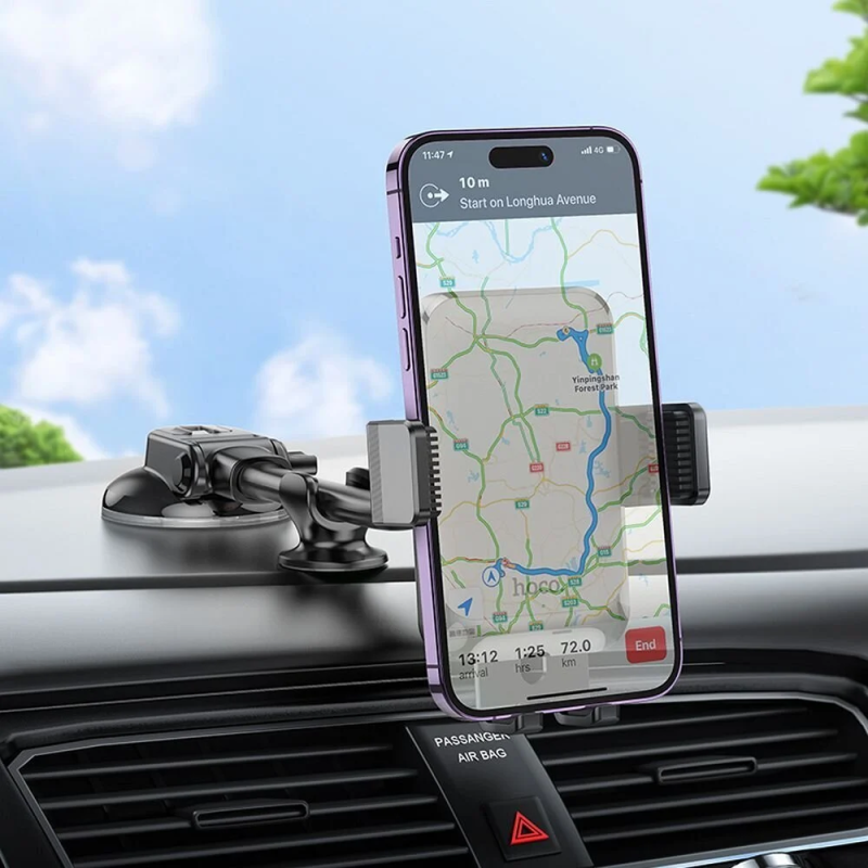 Автотримач для телефона HOCO H27 Rock push-type car holder(center console) Black gray