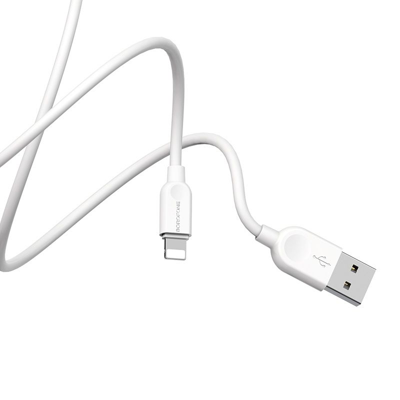 Кабель BOROFONE BX14 USB to iP 2.4A, 2m, PVC, TPE connectors, White