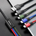 Кабель Baseus Fast 4-in-1 Cable For iP+Type-C(2)+Micro 3.5A 1.2m Black