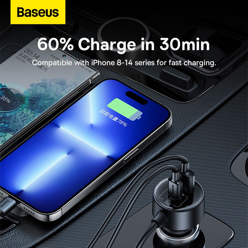 Автомобільний зарядний пристрій Baseus High Efficiency Pro 1-for-2 Car Cigarette Lighter 30W Cosmic Black