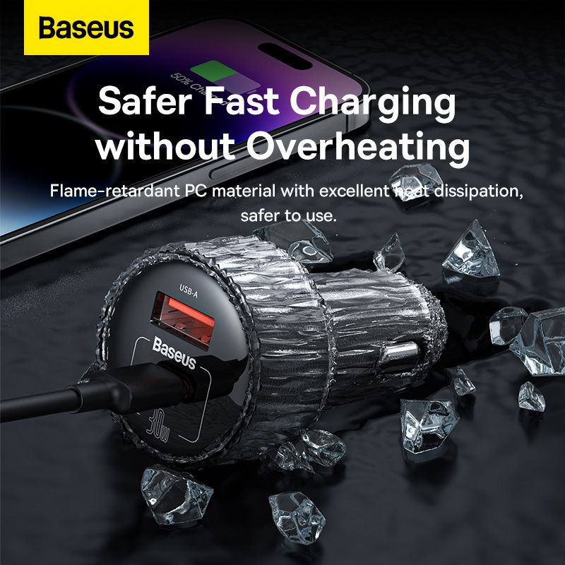 Автомобільний зарядний пристрій Baseus High Efficiency Pro 1-for-2 Car Cigarette Lighter 30W Cosmic Black