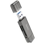 USB-хаб HOCO HB39 USB/Type-C 3.0 high-speed card reader Metal Gray