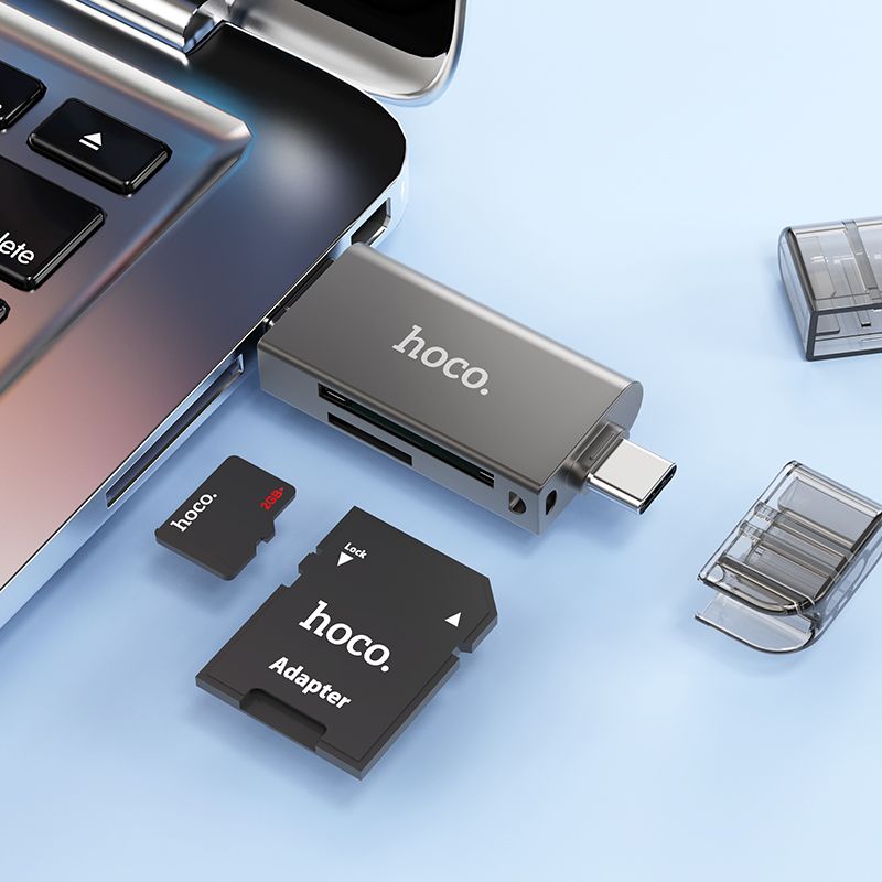 USB-хаб HOCO HB39 USB/Type-C 3.0 high-speed card reader Metal Gray