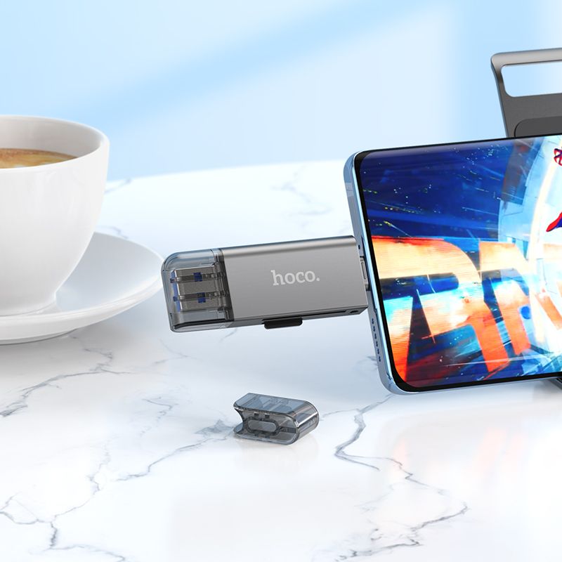 USB-хаб HOCO HB39 USB/Type-C 3.0 high-speed card reader Metal Gray